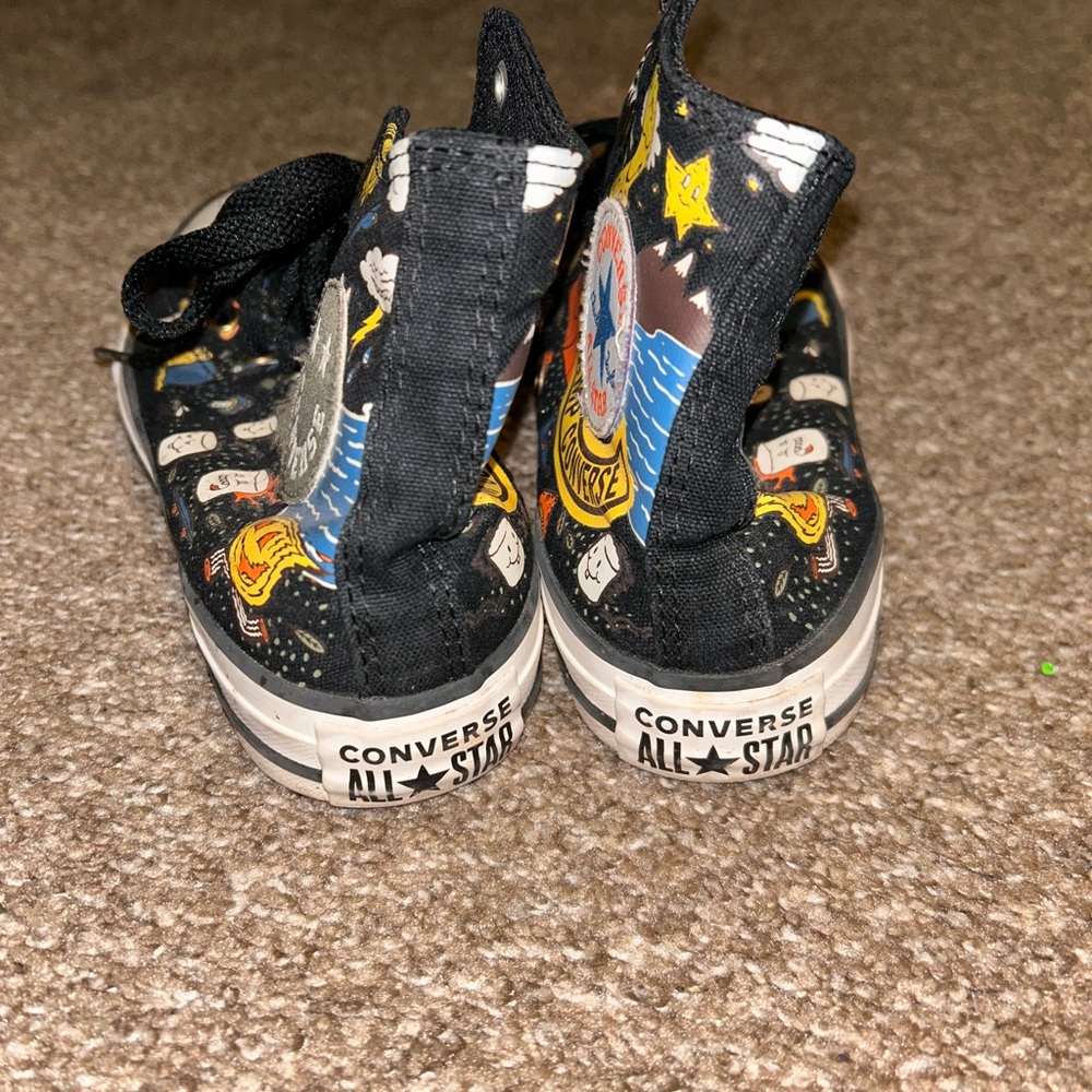 Converse Black and Orange High-Top Sneakers with Cosmic Design - Picture 4 of 4